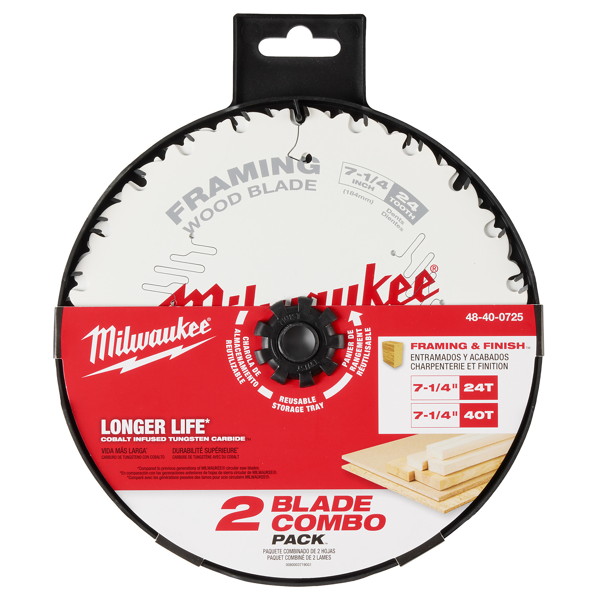 Milwaukee 7-1/4" 24T Framing and 40T Fine Finish Circular Saw Combo Pack (2 Pk), Model# 48-40-0725